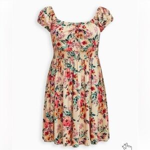 Torrid Floral Peasant Smocked Waist Mini Dress